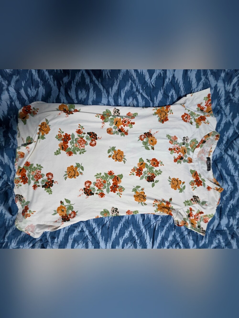 Floral Womens White Blouse with Orange and Green Bouquet Print